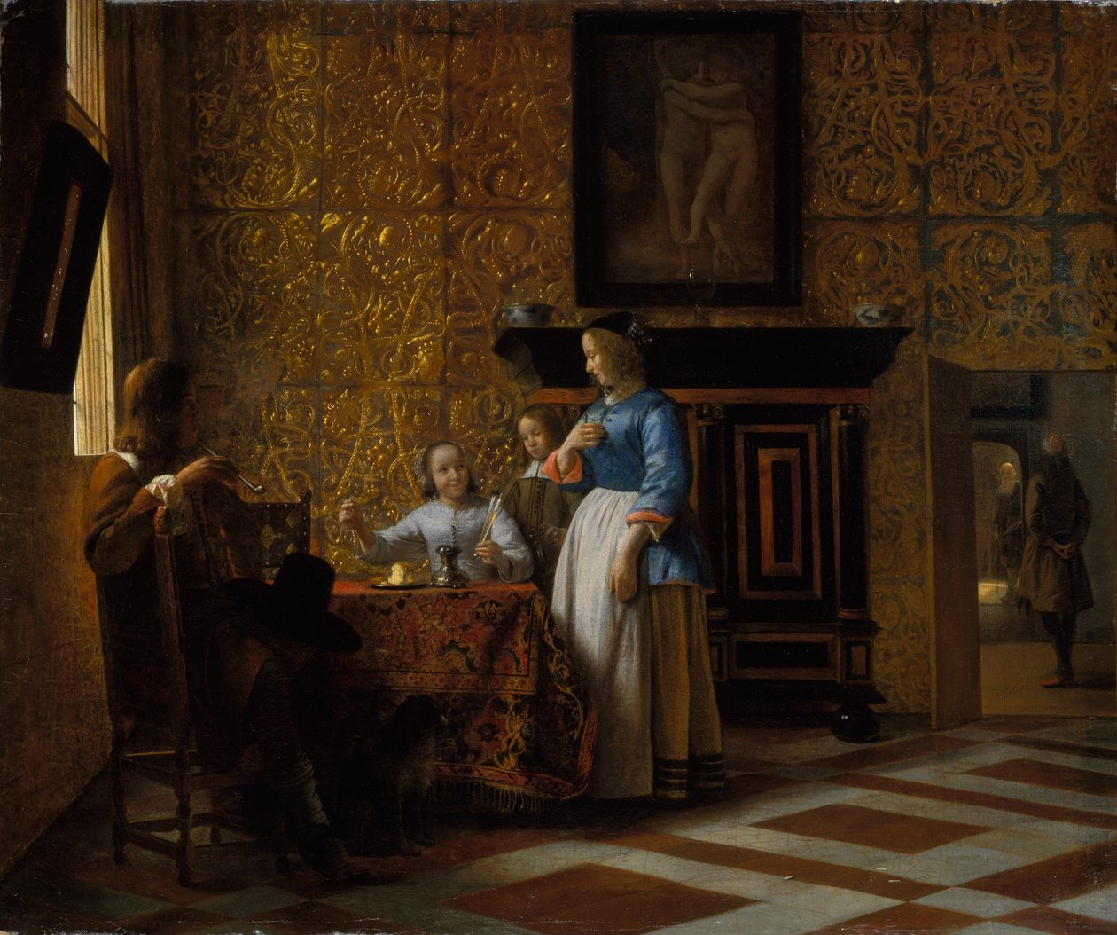 Tempo de lazer em ambiente elegante, c.1663-65 (óleo sobre tela) de Pieter de Hooch