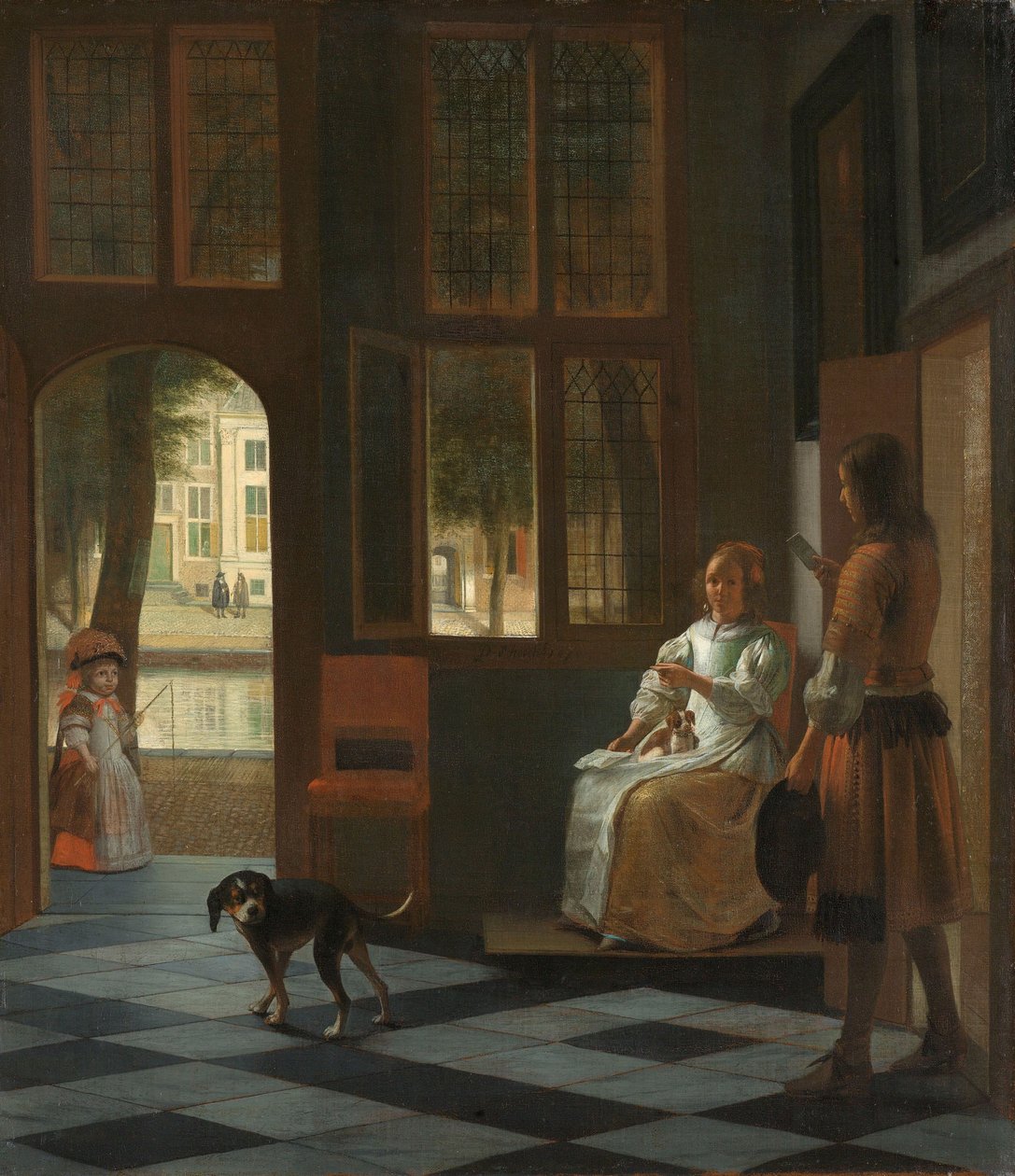 Homem, entregar, um, carta, para, um, mulher, em, a, corredor entrada, de, um, casa, 1670 de Pieter de Hooch