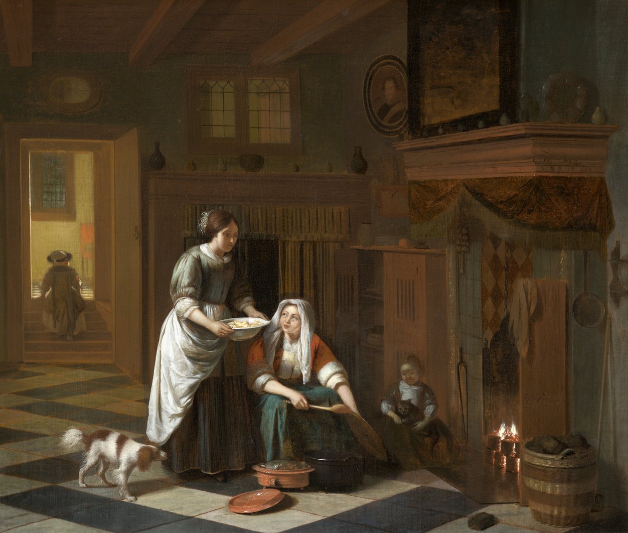 The Fireside, por volta de 1670-1675 (óleo sobre tela) de Pieter de Hooch