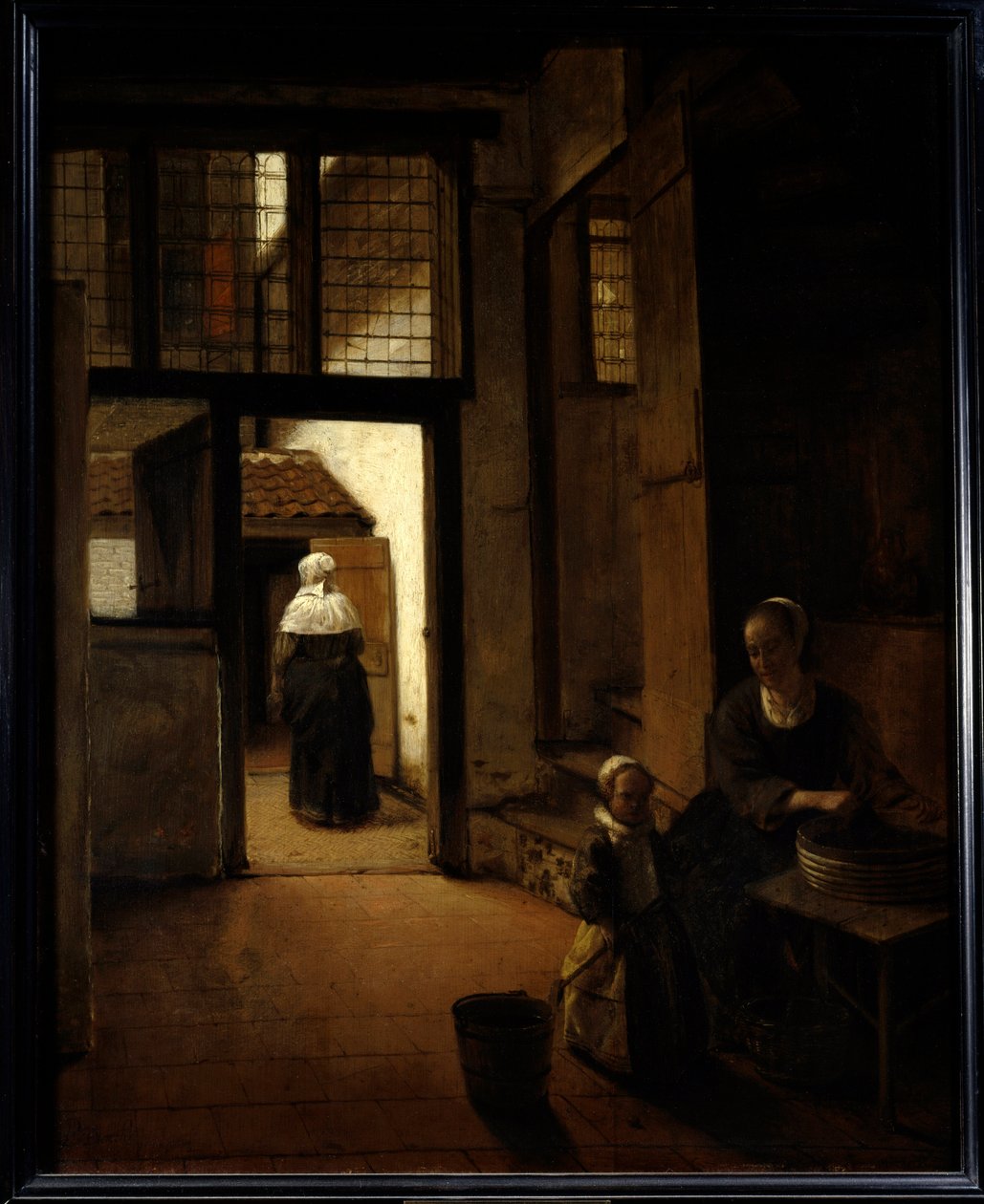 Vista do quintal de uma casa holandesa Pintura de Peter de Hooch (1629-1681) (ec.flam.) Sol do século XVII. 0,6x0,49 m Paris, musee du Louvre de Pieter de Hooch