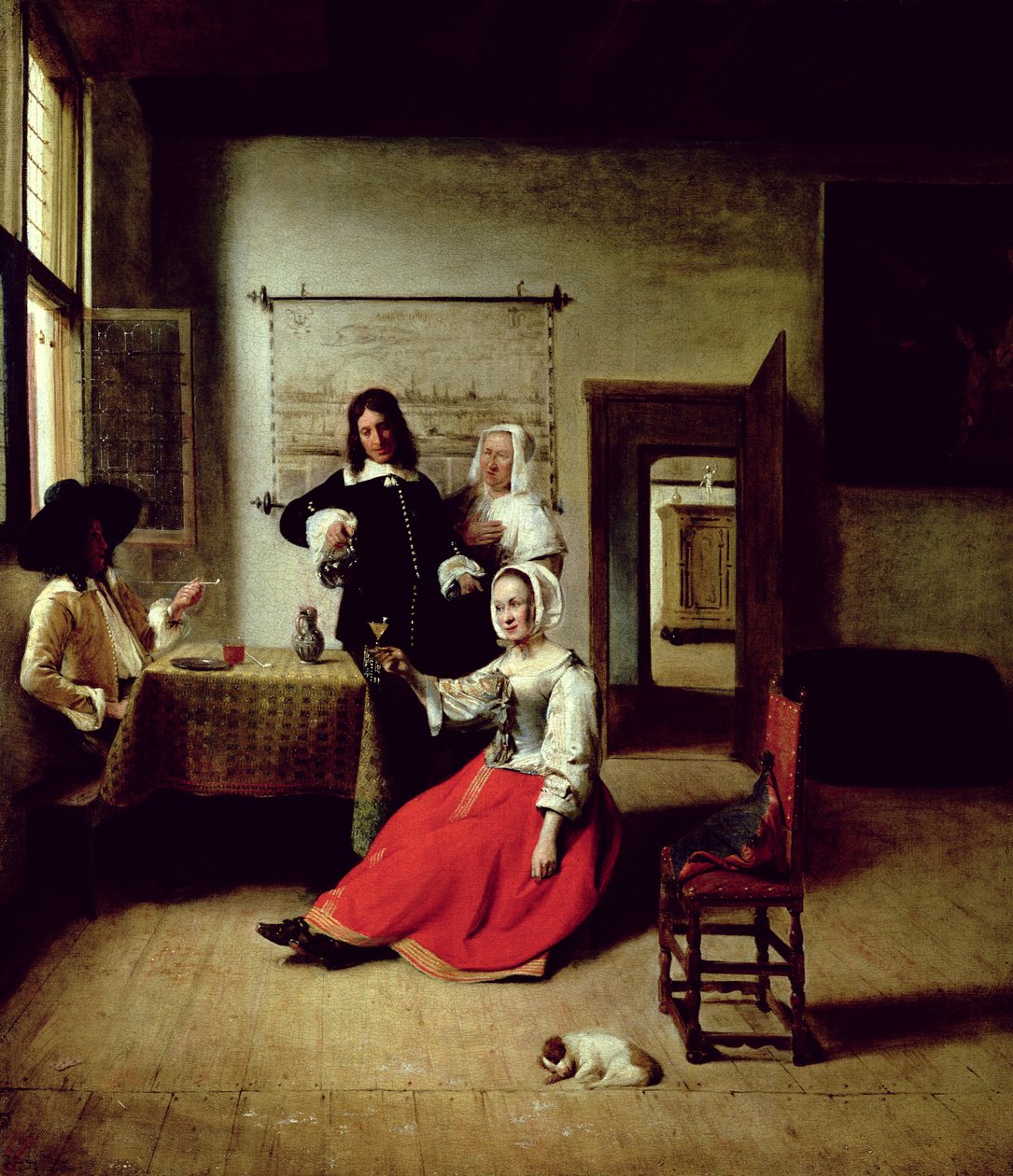 Mulher bebendo com soldados, 1658 de Pieter de Hooch
