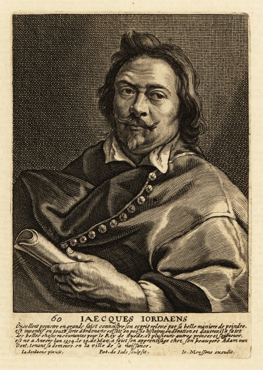 Retrato de Jacques Jordaens, pintor flamengo, desenhista e tapeçaria conhecido por suas pinturas históricas, cenas de gênero e retratos de Pieter de II Jode