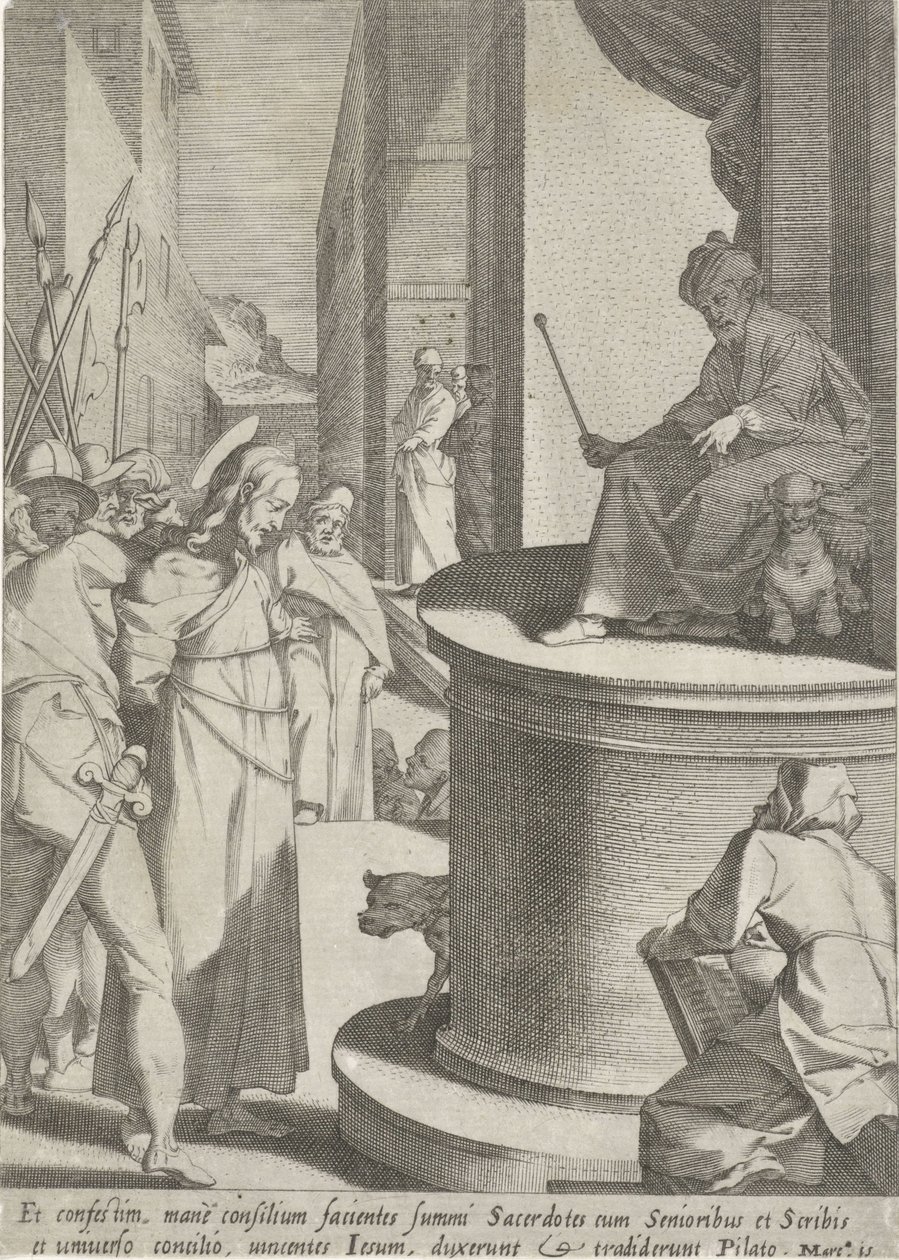 Cristo para Pilatos Passie van Christus (título da série) Paixão e Ressurreição (título da série) de Pieter de Jode (I)
