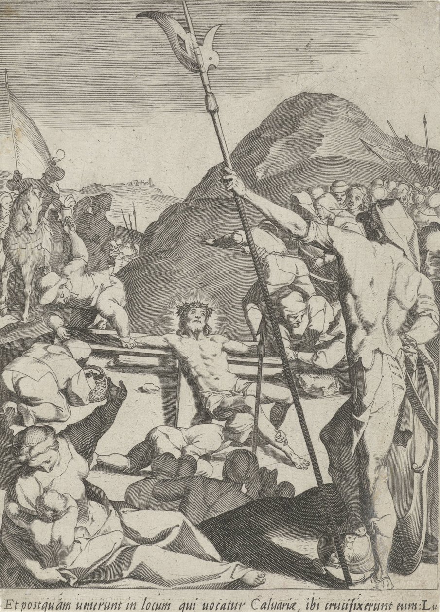 Cristo é pregado na cruz Paixão de Cristo (título da série) Passionis et rescueis (título da série) de Pieter de Jode (I)