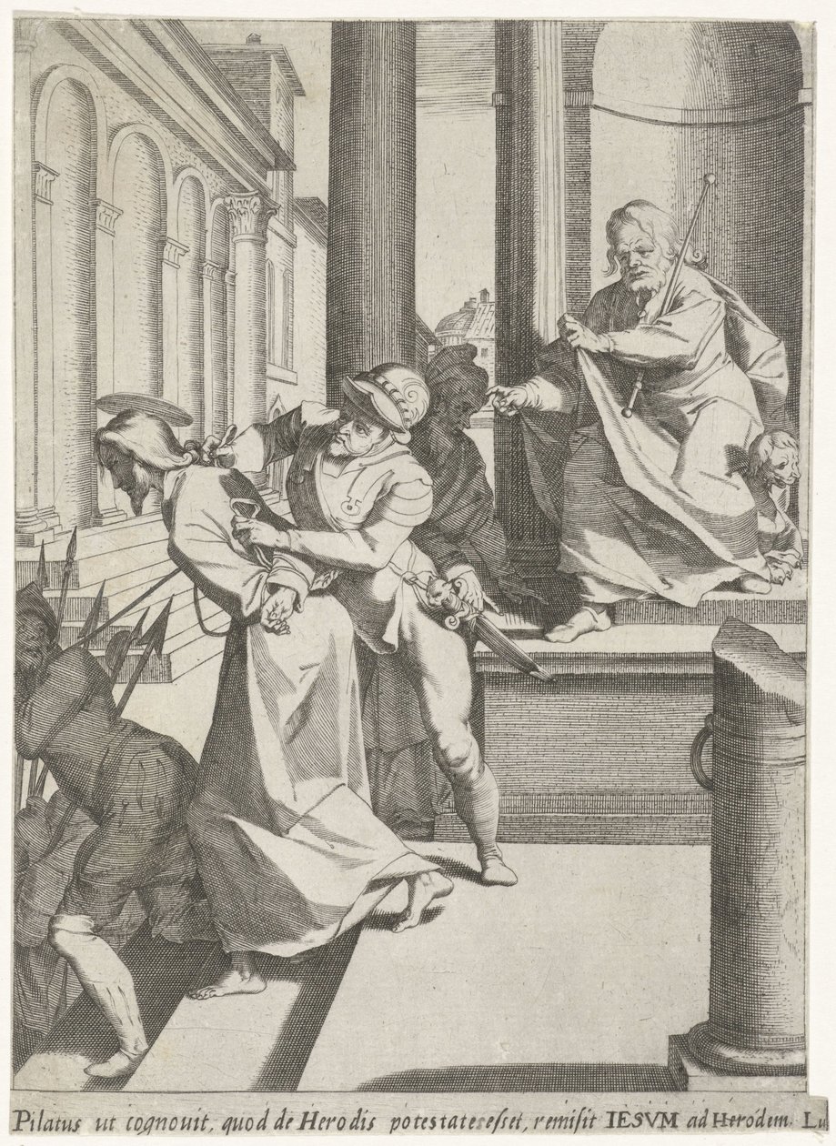 Cristo é enviado a Herodes por Pilatos
Paixão de Cristo (título da série)
Passionis et resurrectionis (título da série) de Pieter de Jode (I)