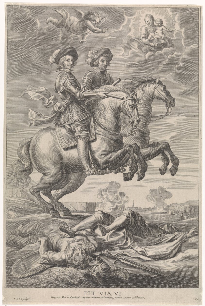 Fernando da Áustria com Fernando, Rei da Boémia e Hungria, a cavalo na vitória em Nördlingen
Entrada alegre do Cardeal-Infante em Gand, 1635 (título da série) de Pieter de Jode (II)