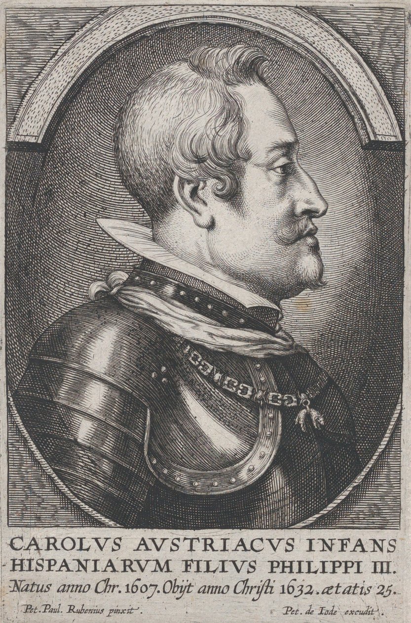 Retrato de Carlos da Áustria, Infante de Espanha, de perfil à direita, ca. 1650. de Pieter de Jode II