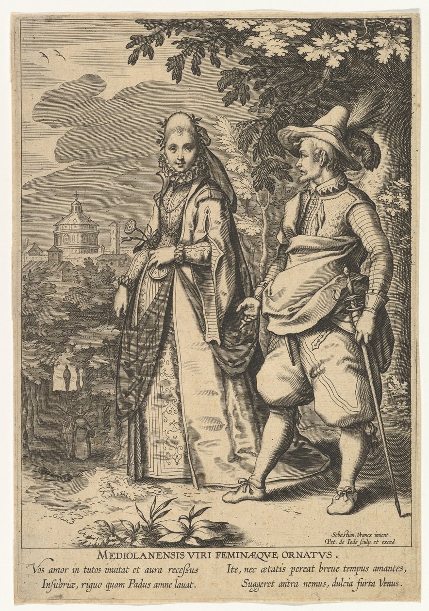 Móveis de Milão, homens e mulheres, da moda de diferentes nações. de Pieter de Jode I
