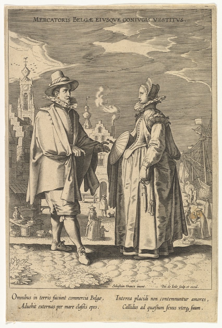 Comerciante de roupas belga e sua esposa, da moda de diferentes nações. de Pieter de Jode I