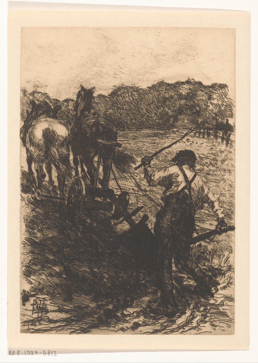 Fazendeiro com dois cavalos arando de Pieter de Josselin