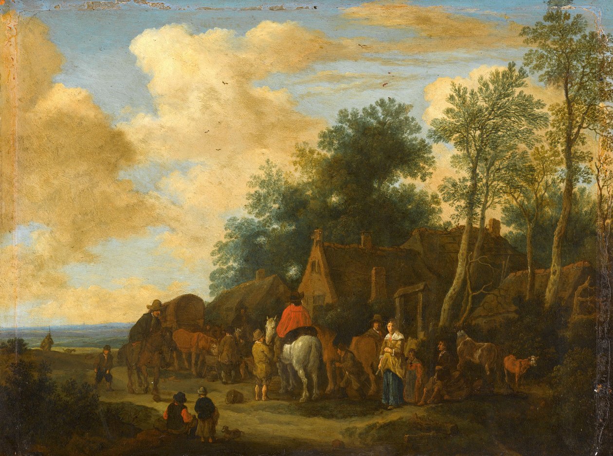Parando em uma pousada à beira da estrada de Pieter de Molijn
