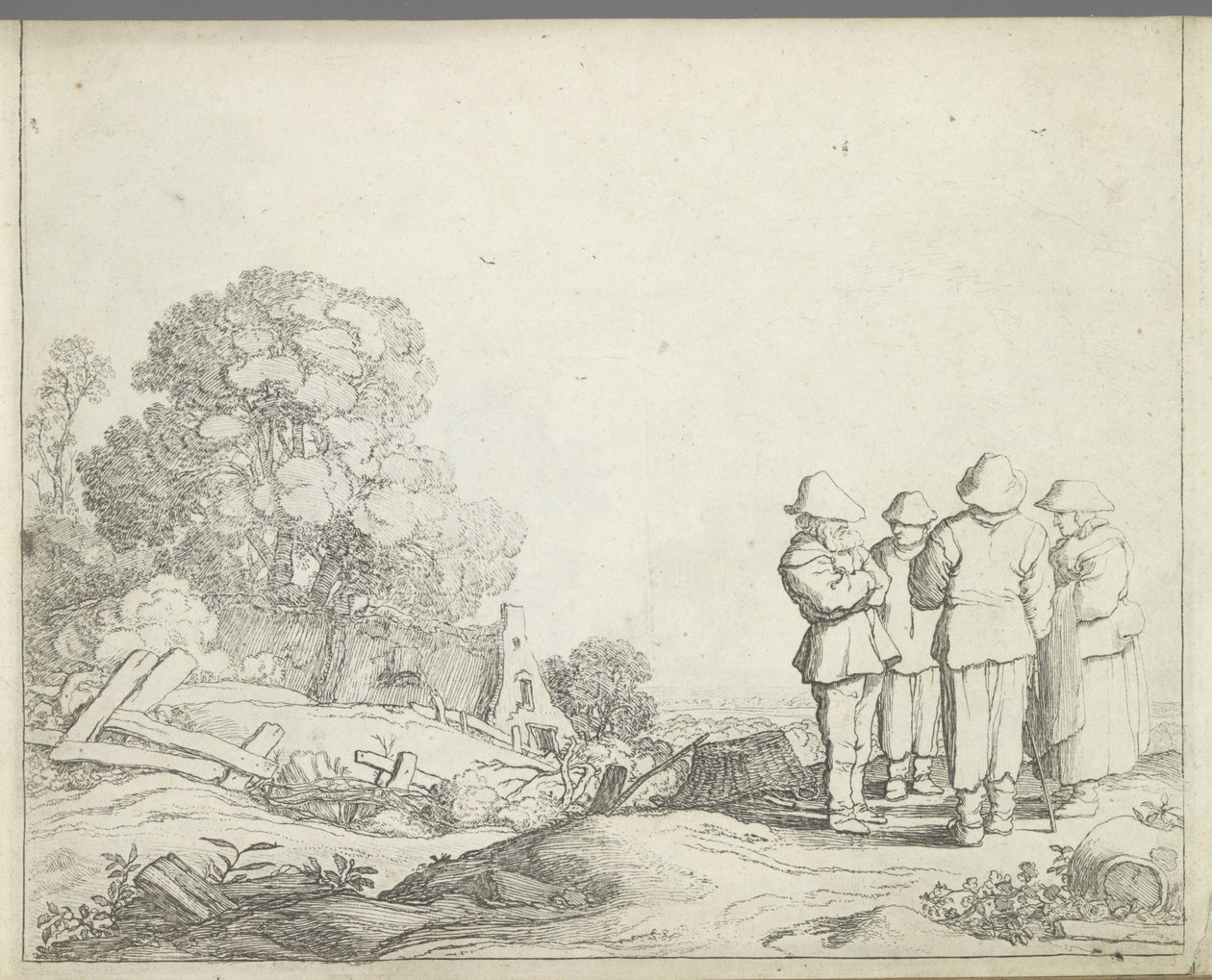 Paisagem com três agricultores e a esposa de um agricultor Paisagens com figuras (título da série) Espelho da Natureza e Escola de Desenho (...) (título da série) de Pieter de Molijn