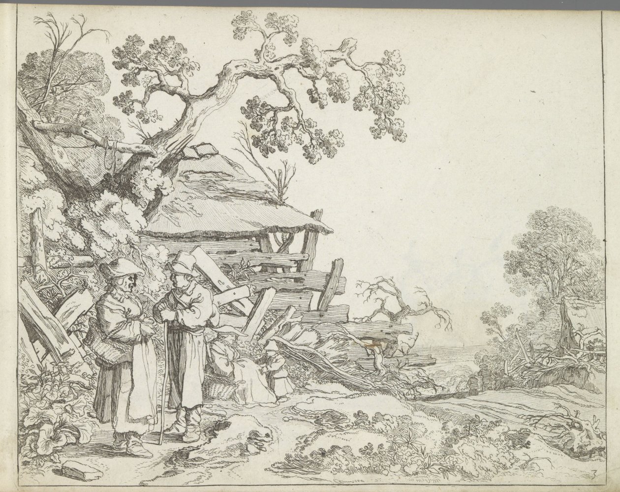 Paisagem com um agricultor e sua esposa Paisagens com figuras (título da série) Espelho da Natureza e Escola de Desenho (...) (título da série) de Pieter de Molijn