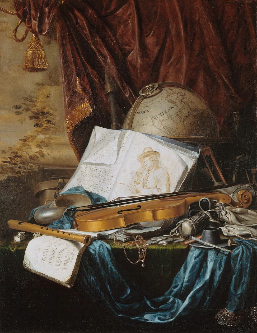Natureza morta com instrumentos musicais, 1650. de Pieter de Ring