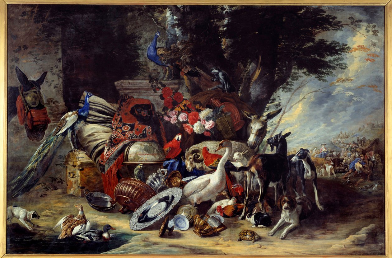 Animais e utensílios também disseram a partida de Jacob para a Mesopotâmia Pintura de Pieter Boel (1622-1674) de Pieter or Peter Boel
