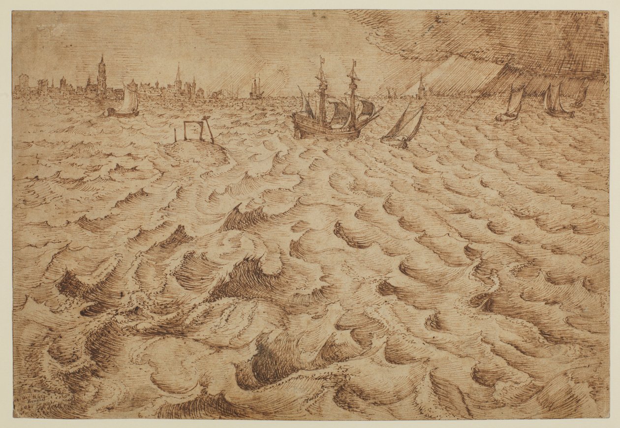 Uma tempestade no rio Schelde, com vista para Antuérpia, 1562-1563 de Pieter Bruegel the Elder