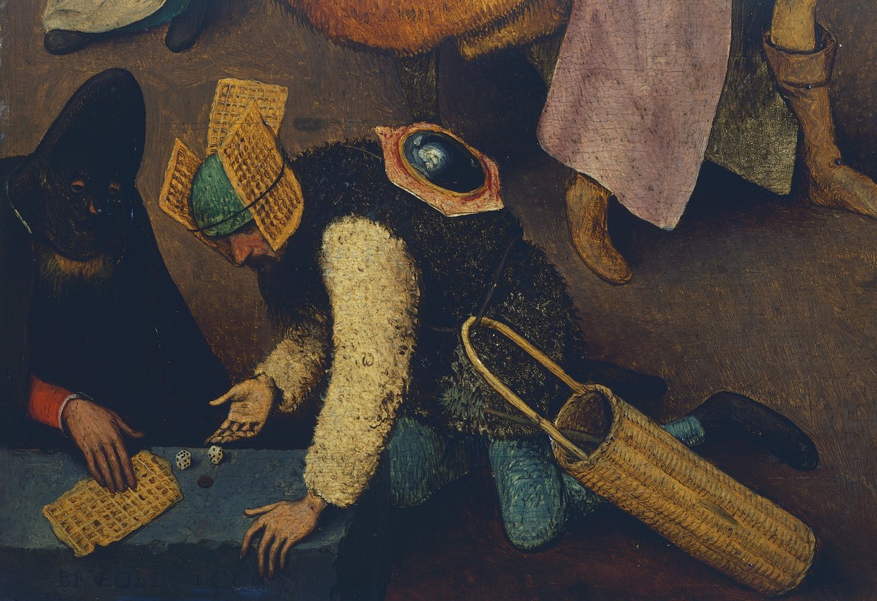 Jogadores de dados, detalhe da Luta entre o Carnaval e a Quaresma de Pieter Bruegel the Elder