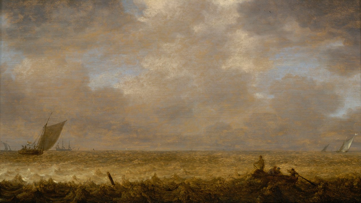 Um mar pouco profundo com barcos de pesca, c.1640 (óleo sobre painel) de Pieter the Elder Mulier