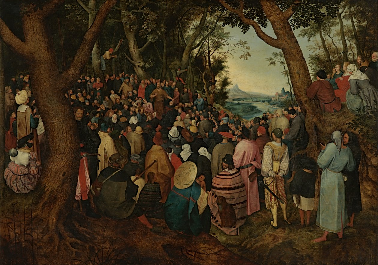 Pregação de São João à Multidão (óleo sobre painel) de Pieter the Younger (after) Brueghel