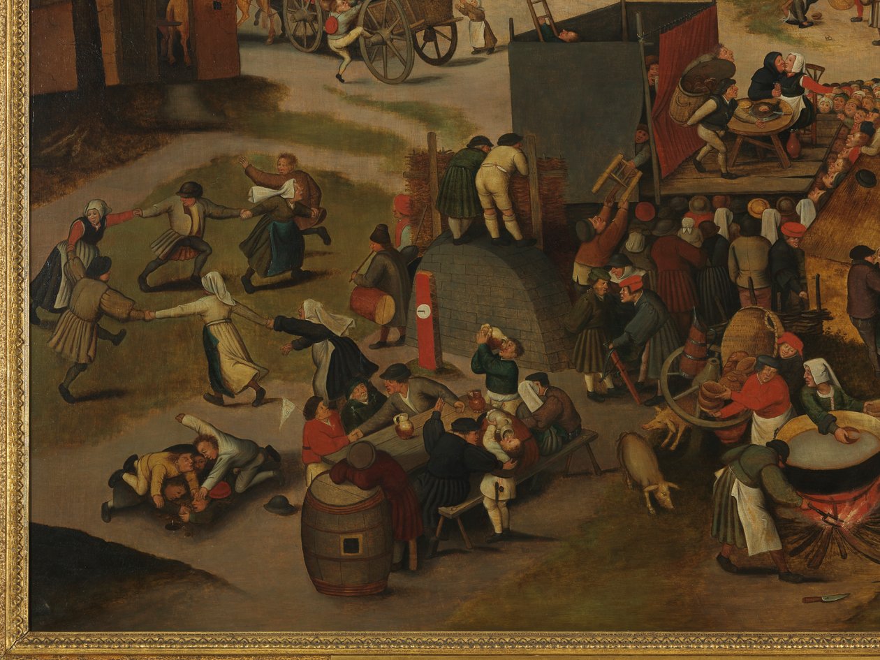 Um festival da vila, com uma performance teatral e uma procissão em homenagem a St Hubert e St Anthony de Pieter Brueghel the Younger