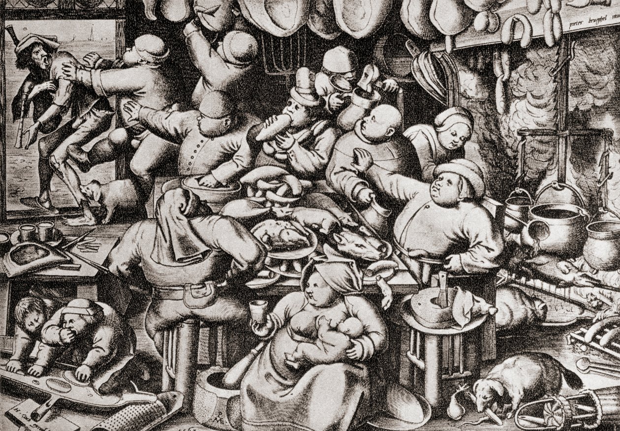 Mendigo a ser expulso da cozinha de um homem rico, no século XVI (gravura) de Pieter the Younger Brueghel
