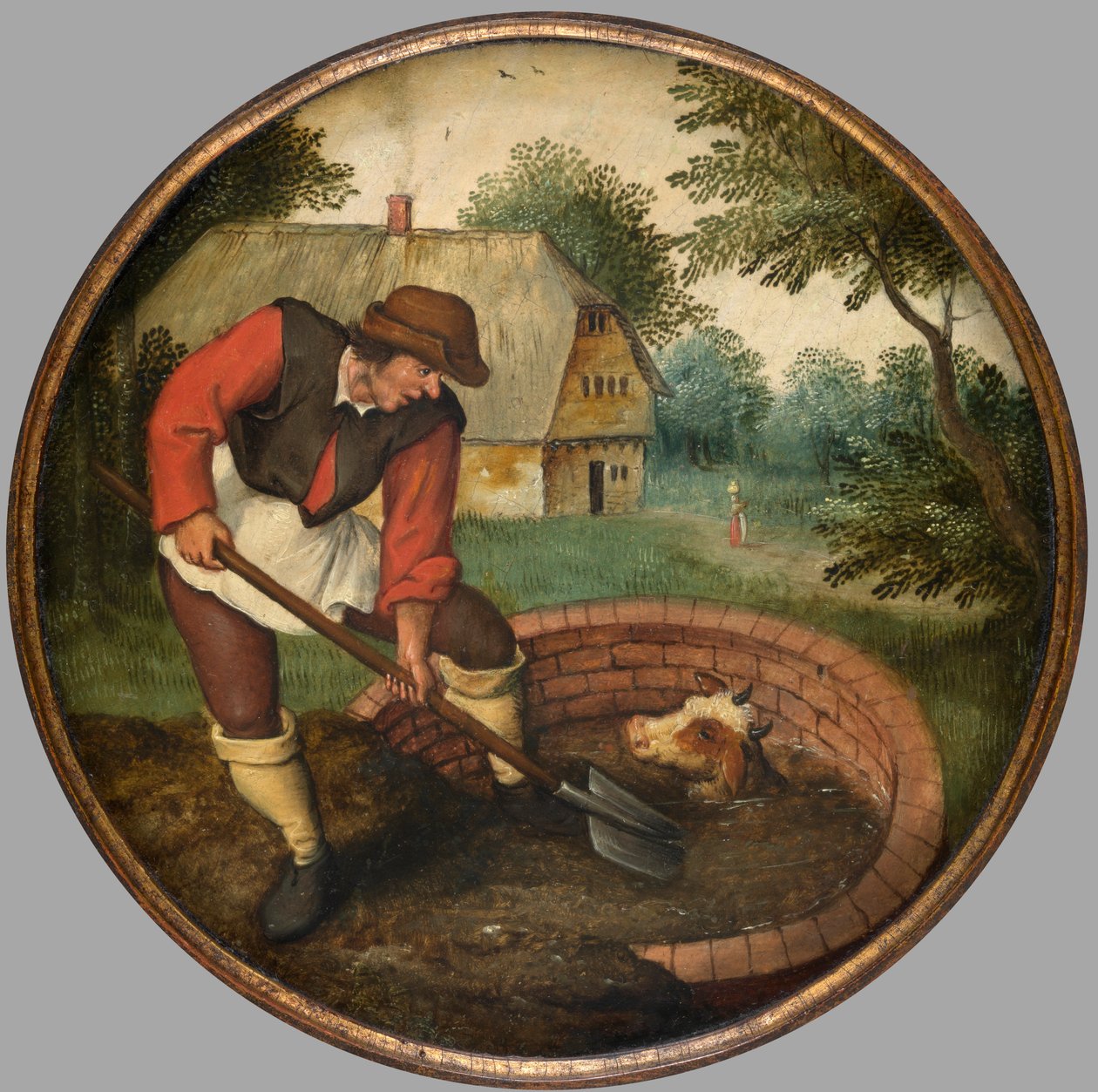 É demasiado tarde para encher o poço depois do afogamento do bezerro, c.1594 (óleo sobre painel) de Pieter the Younger Brueghel