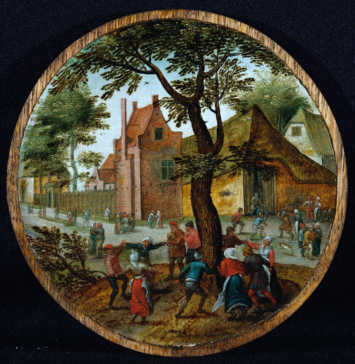Camponeses dançando ao redor de uma árvore em uma rua da vila, 1625 de Pieter Brueghel the Younger