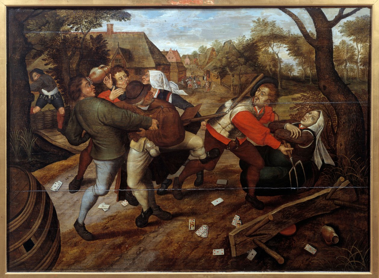 Os camponeses lutam depois de um jogo de classes. Pintura de Pieter Li the Jeune dit Brueghel d