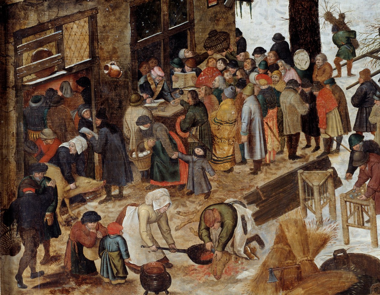 O pagamento do centavo ou o Deombrement tem Bethlehem Detail. Pintura de Pieter le Jeune dit Brueghel d