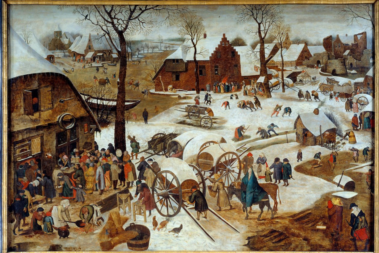 O pagamento do centavo ou do denombrement a Bethlehem Painting por Pieter the Jeune dit Brueghel d