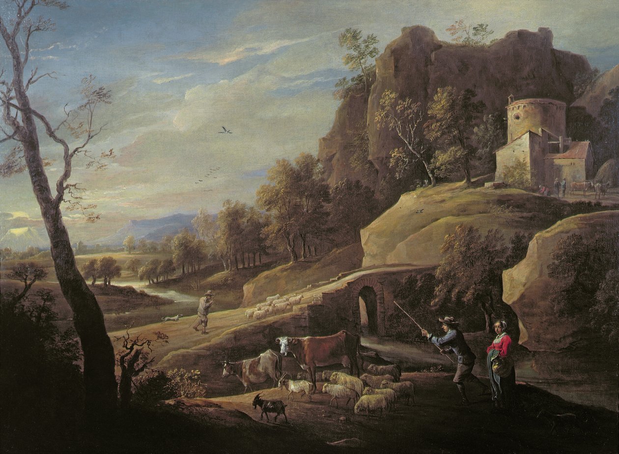 Paisagem, com, agricultores, tendendo, seu, animais de Pieter the Younger Mulier
