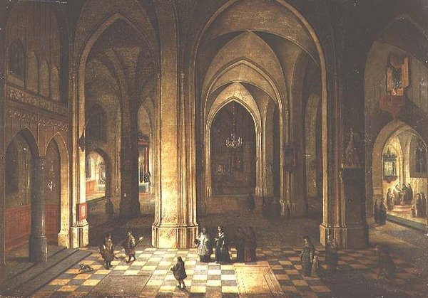 Interior da igreja à noite de Pieter the Younger Neeffs