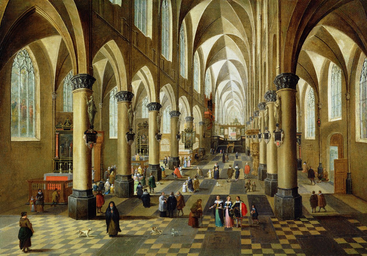 Figuras reunidas em uma igreja interior, século XVII de Pieter the Younger Neeffs
