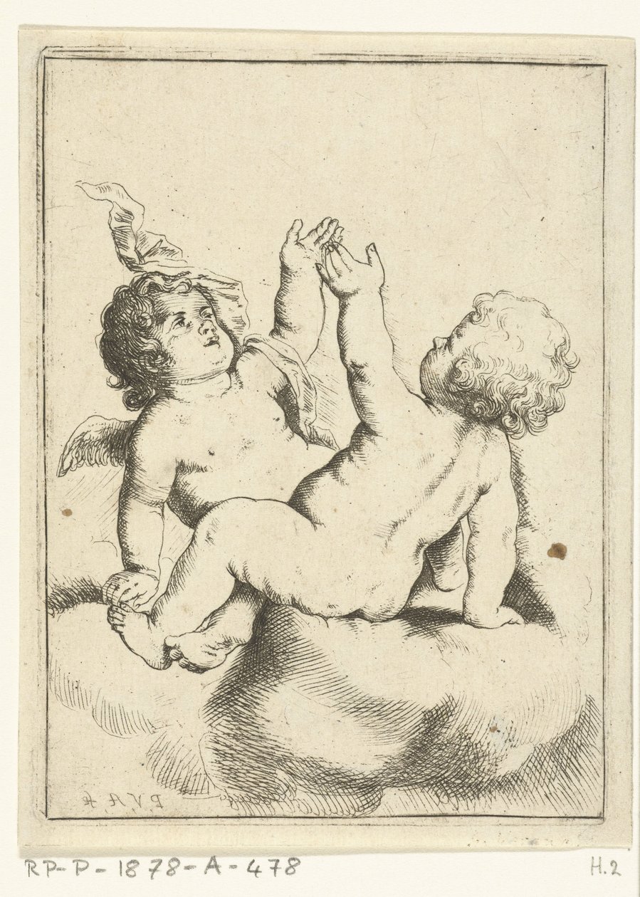 Um anjo e uma criança sobre uma nuvem de Pieter van Avont