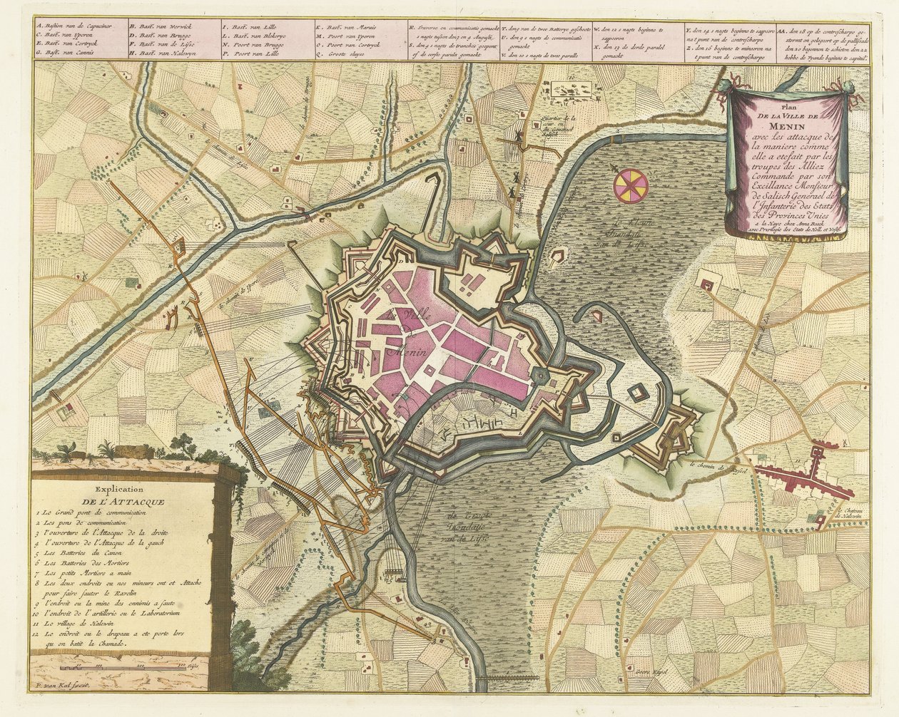 Kaart van het beleg van Menen, 1706
Plano da Cidade de Menen com o attacque (...) pelas tropas da Alliez (...). (título sobre o objecto) de Pieter van Call (II)