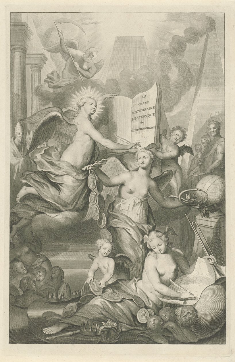 Fama, Eternidade e Escrita
Página de título para Louis Moréri, Le grand dictionaire historique, 1731 de Pieter van Gunst