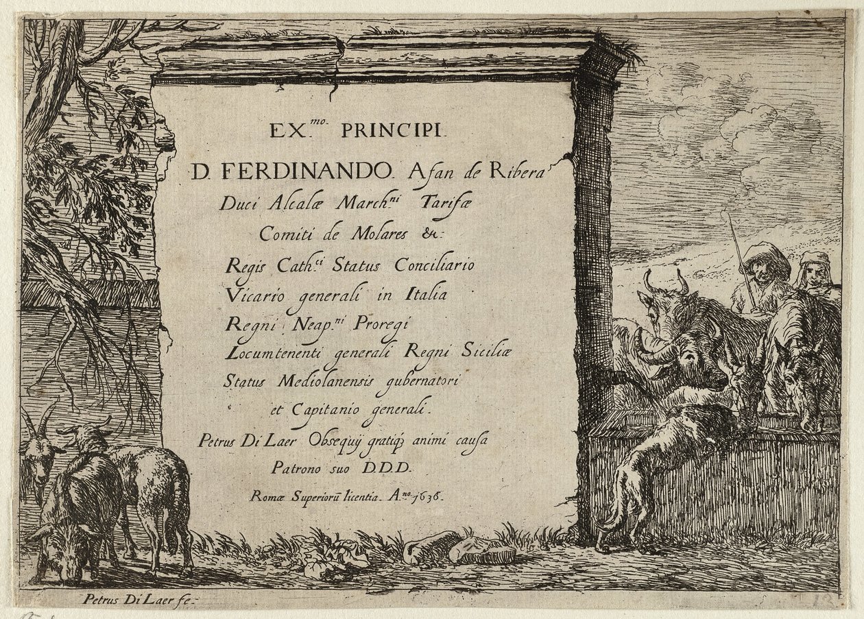 Touro, vaca, cavalo e burro perto de uma fonte de Pieter van Laer