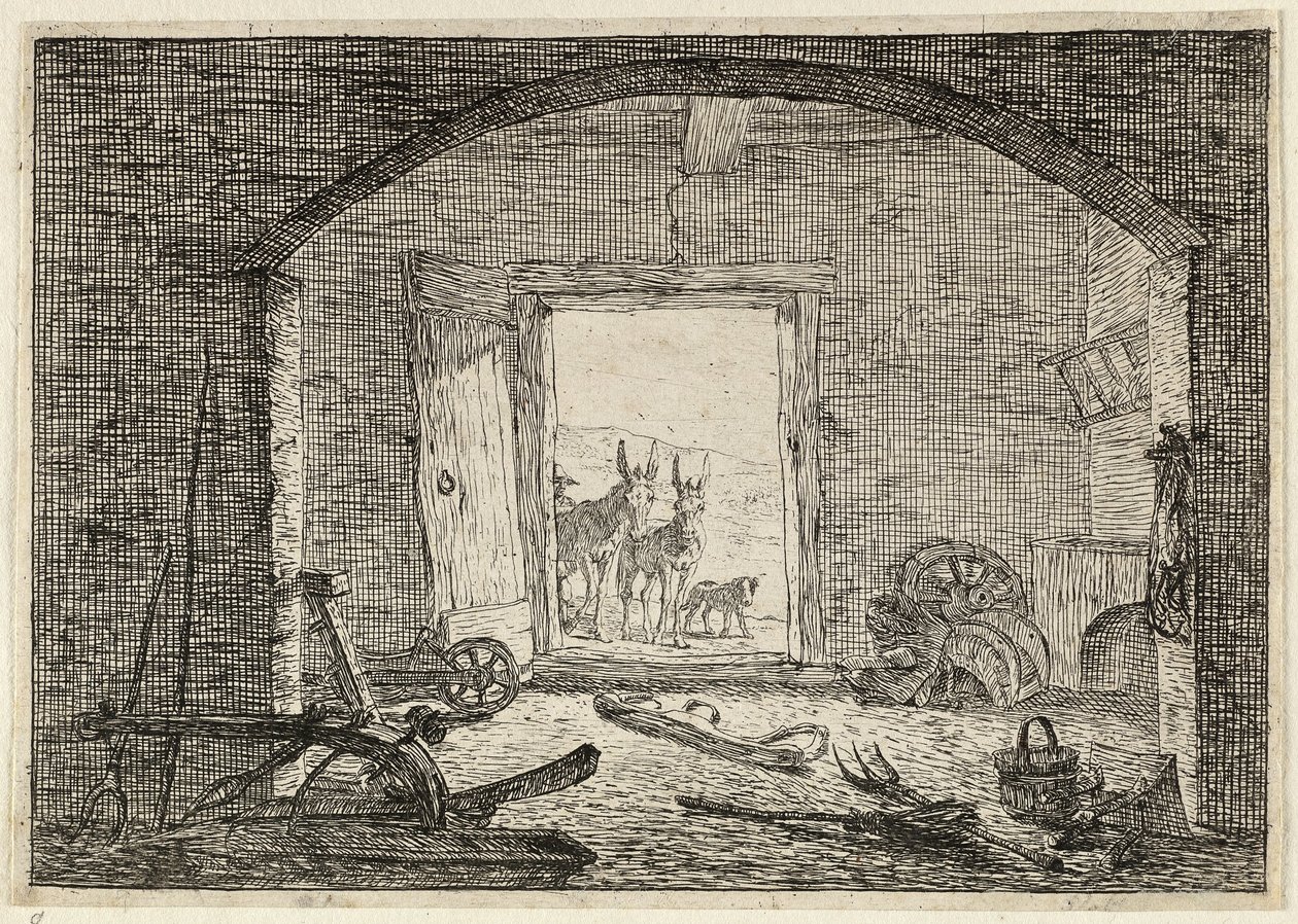Burros em frente à porta de um estábulo de Pieter van Laer