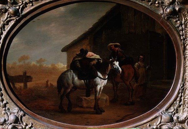 Viajantes Saindo de uma Pousada (óleo sobre painel) de Pieter van Laer