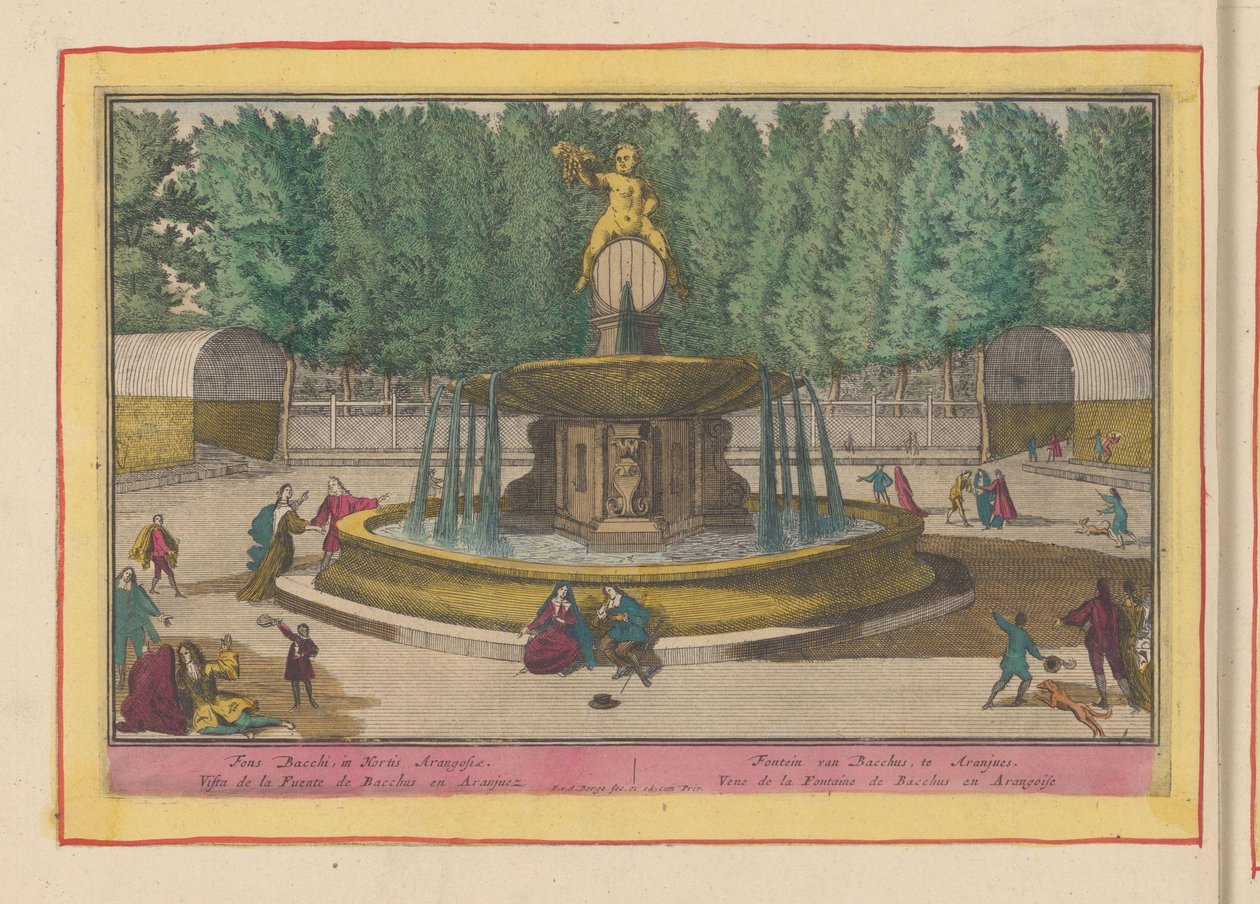 Fonte de Baco nos jardins do Palácio Real de Aranjuez Fonte de Baco, em Aranjues (título no objeto) Theatrum Hispaniae (...) (título da série) de Pieter van den Berge