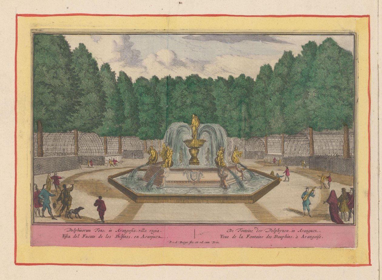 Fonte dos Golfinhos em Aranjuez
A Fonte dos Golfinhos, em Aranguez / Delphinorum Fons, em Arangosia, villa regia (título sobre o objecto)
Theatrum Hispaniae (...) (título da série) de Pieter van den Berge