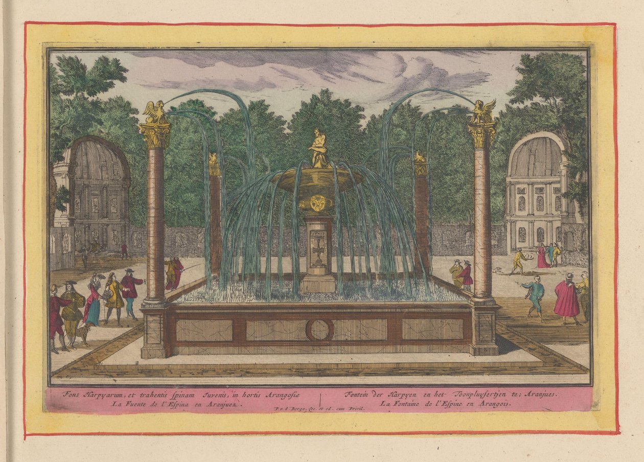 Extrato da Fonte do Espinho nos Jardins do Palácio Real de Aranjuez Fonte do Harpyen e do Toonpluysertjen em Aranjues (título no objeto) Theatrum Hispaniae (...) (título da série) de Pieter van den Berge