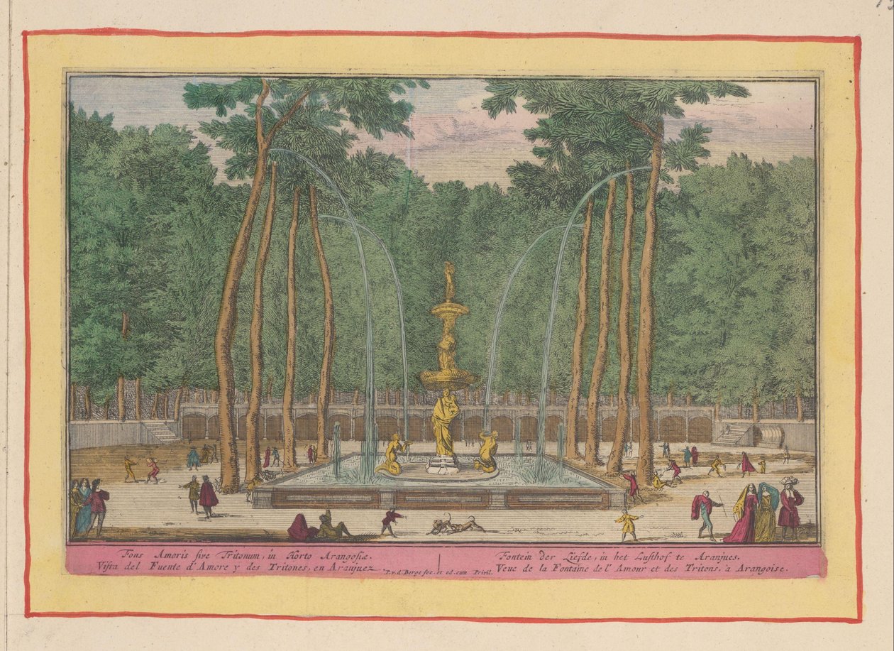 Fonte do Amor em Aranjuez Fonte do Amor, no Lusthof em Aranjues / Fons Amoris sive Tritonum, no Horto Arangosiae (título no objeto) Theatrum Hispaniae (...) (título da série) de Pieter van den Berge