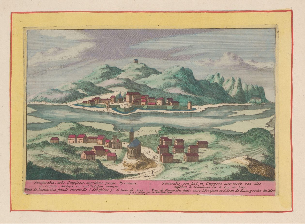 Vista de Fuenterrabía
Fontarabie, uma cidade de Guipiscoa, não muito longe do mar, entre S. Sebastião e S. Ian de Luz (...) (título sobre o objecto)
Theatrum Hispaniae (...) (título da série) de Pieter van den Berge