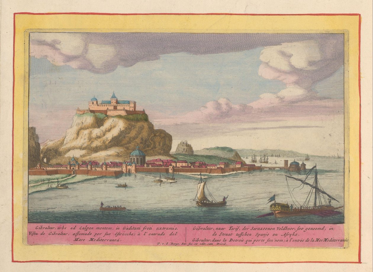 Vista de Gibraltar
Gibraltar, depois de Tarif, o Sarazeen Veldheer, assim chamado, no Estreito entre Espanha e Afryke (...) (título sobre o objecto)
Theatrum Hispaniae (...) (título da série) de Pieter van den Berge