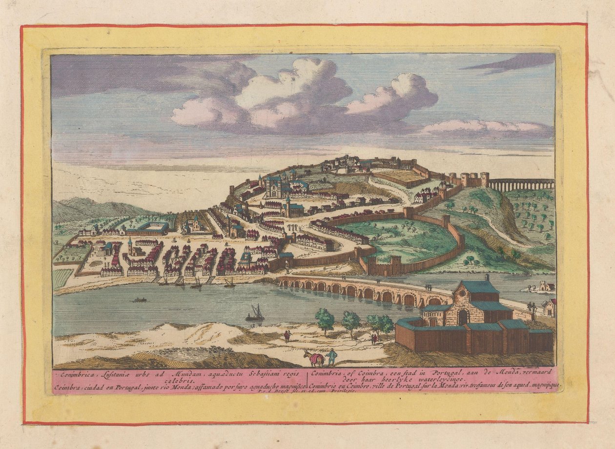 Vista da cidade portuguesa de Coimbra Coimbra, ou Coimbra, uma cidade em Portugal, na Monda (título no objeto) Theatrum Hispaniae (...) (título da série) de Pieter van den Berge