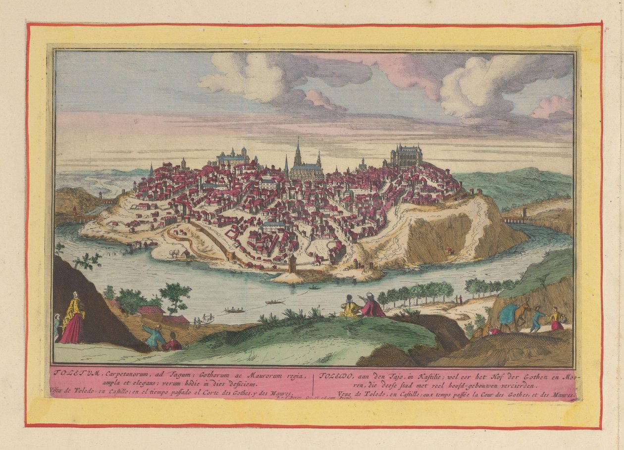 Vista da cidade de Toledo Toledo, no Tejo, em Castela; homenagear a Corte dos Godos e Mouros, que decorou esta cidade com muitos edifícios principais (título no objeto) Theatrum Hispaniae (...) (título da série) de Pieter van den Berge