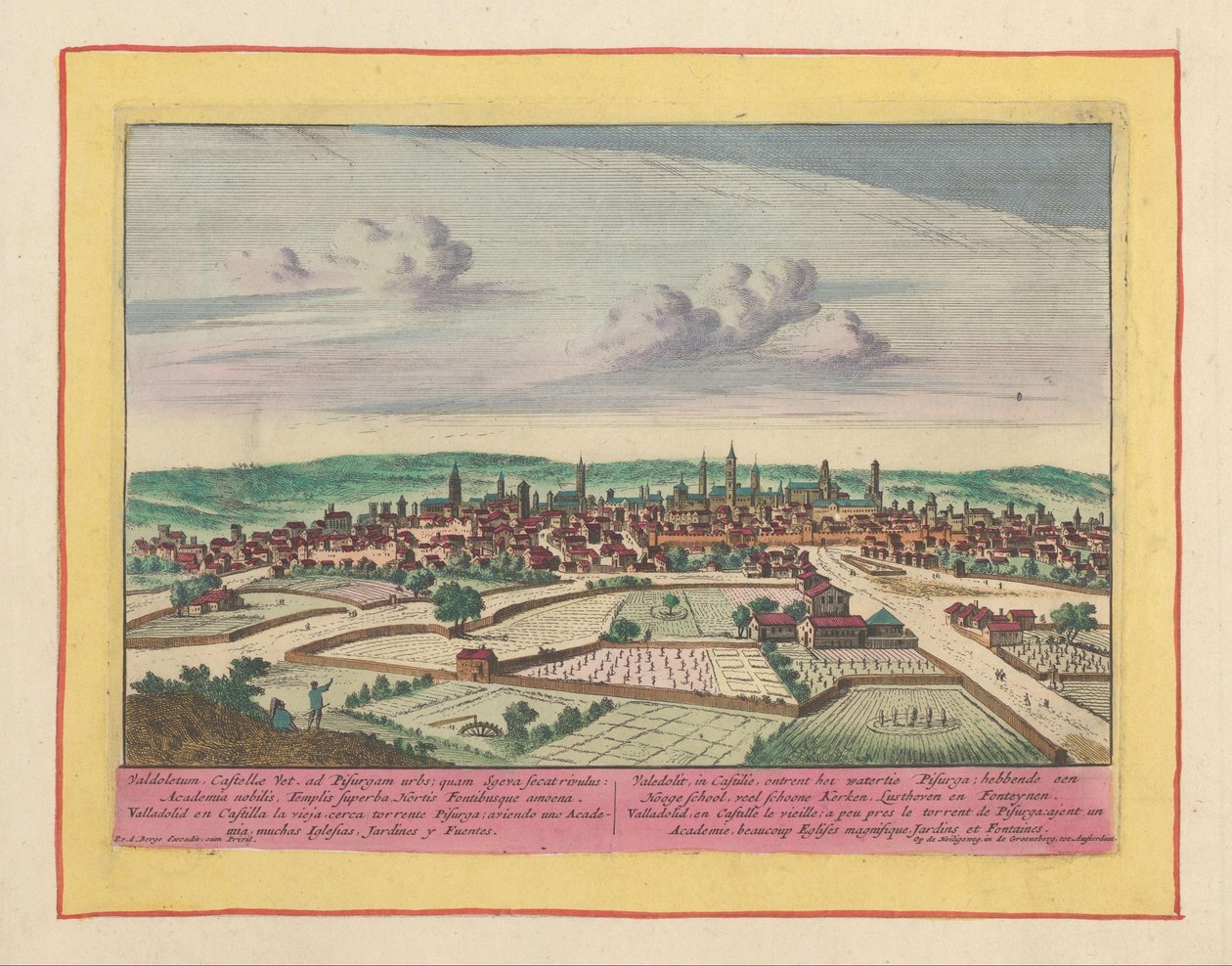 Vista da cidade de Valladolid
Valedolit, em Castela, perto da Watertie Pisurga; tendo uma escola secundária, muitas Igrejas bonitas, solares e fontes (título sobre o objecto)
Theatrum Hispaniae (...) (título da série) de Pieter van den Berge