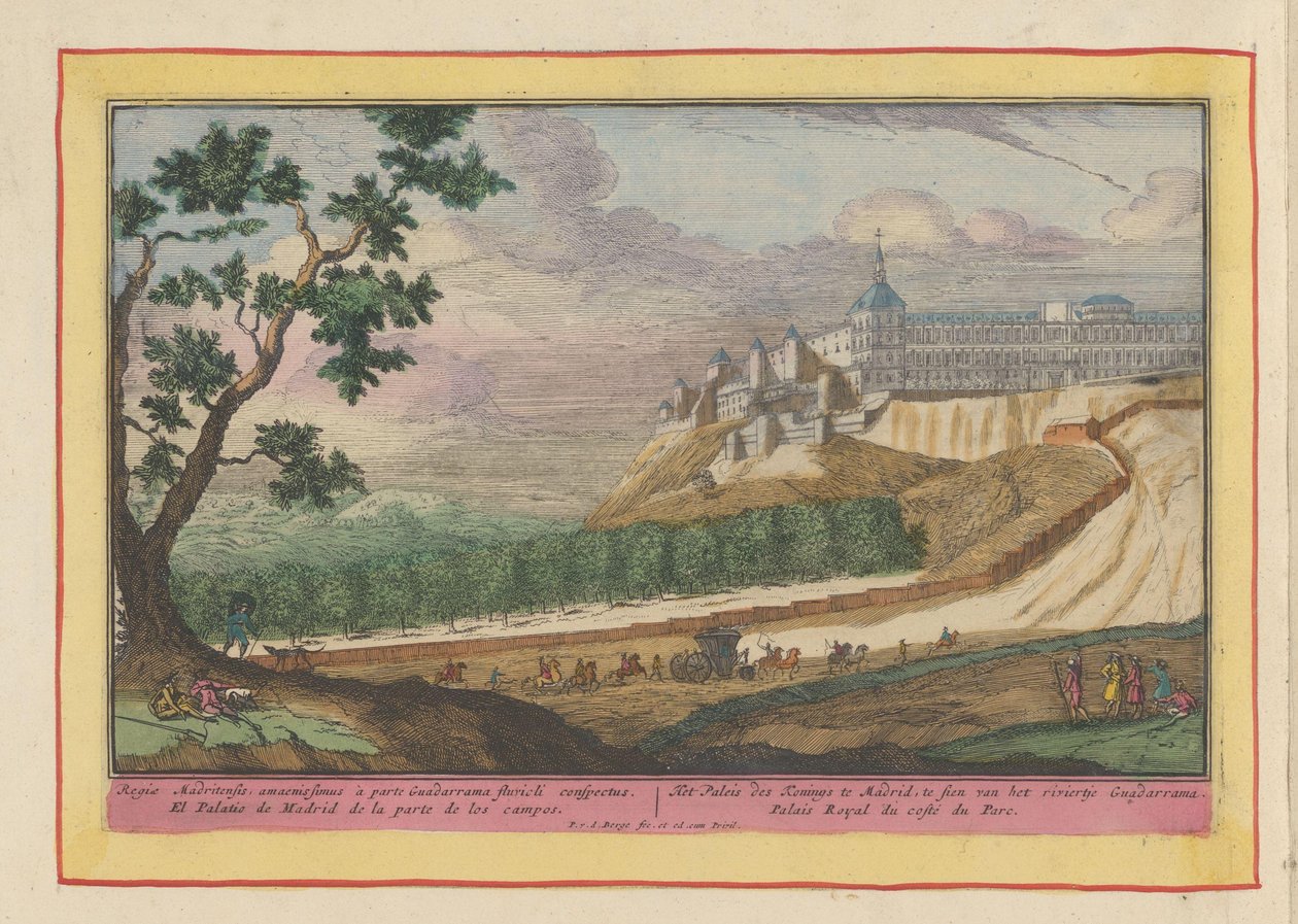 Vista do Palácio Real em Madrid O Palácio do Rei em Madrid, visto do rio Guadarrama (título no objeto) Theatrum Hispaniae (...) (título da série) de Pieter van den Berge