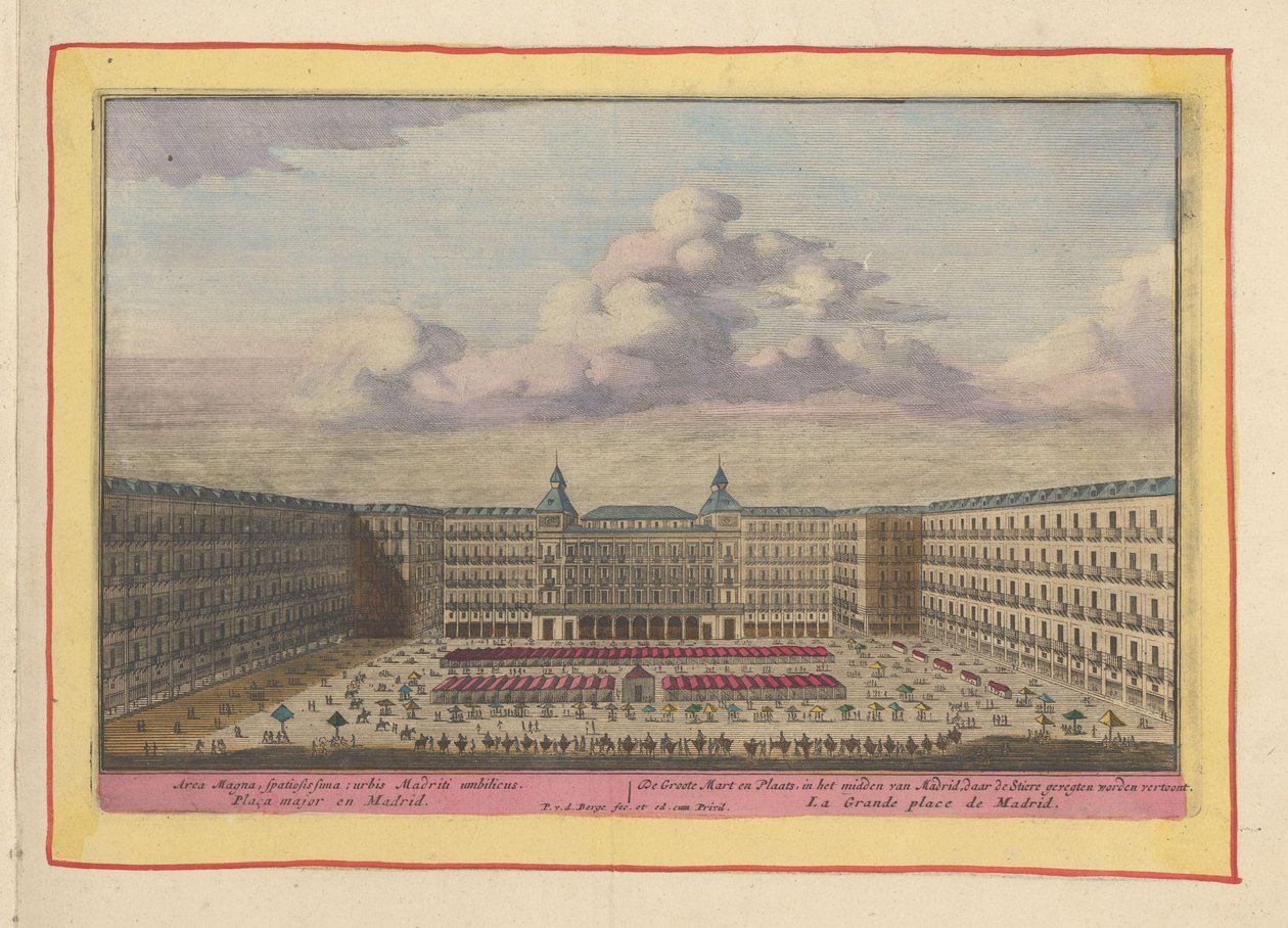 Plaza Mayor em Madrid The Great Mart and Place, no centro de Madrid, onde são exibidas as touradas (título no objeto) Theatrum Hispaniae (...) (título da série) de Pieter van den Berge